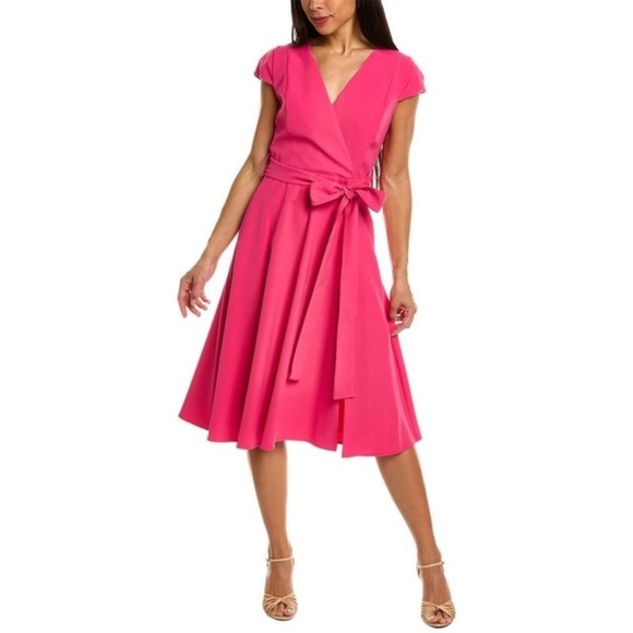 Black Halo Dresses & Skirts - Black Halo - Pandora Faux Wrap Belted Hot Pink Dress